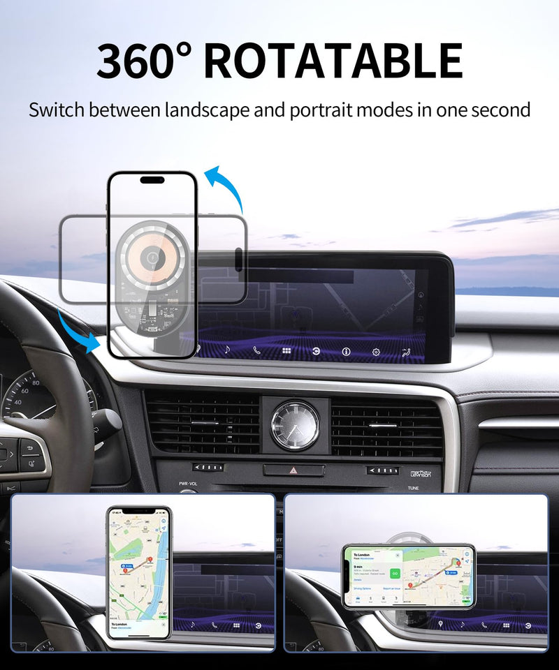 15W Wireless Charger Car Phone Holder for Lexus RX 2020-2022, 12.3" Screen | Magsafe Accessories Fast Charging Magnetic Cell Phone Holder Clip Compatible with iPhone Android, 3D Fit Vehicle Phone Stand 12.3-inch for 2020-2022 RX/RX Hybrid
