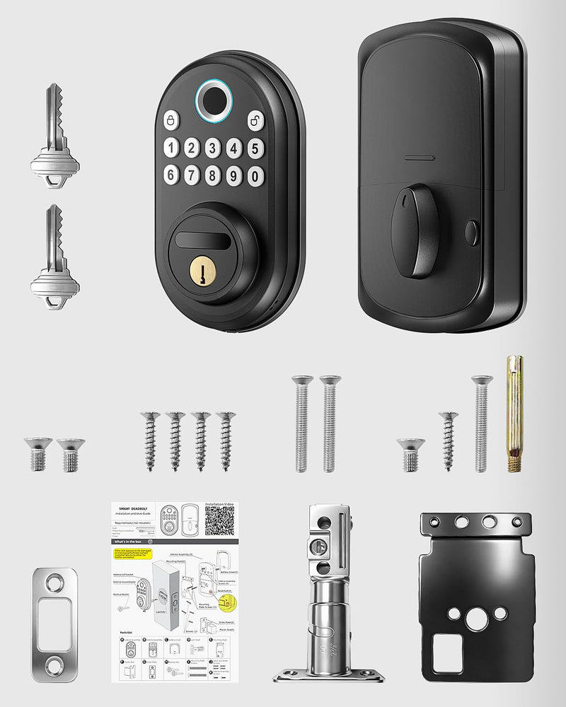 Fingerprint Door Lock with Keypad - Keyless Entry Smart Deadbolt Lock for Front Door with 2 Keys, Auto Locking, Easy Installation, Modern Digital Lock with Code for Smart Locks & Home Security