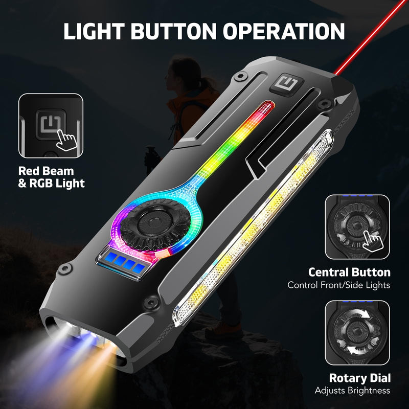 Flat EDC Flashlight Rechargeable, Pocket Flashlight with White & Warm Light, RGB Light, UV, Red Beam, USB-C Small Rechargeable Flashlight with Clip & Magnetic for Camping, Night Walking, Emergency Black