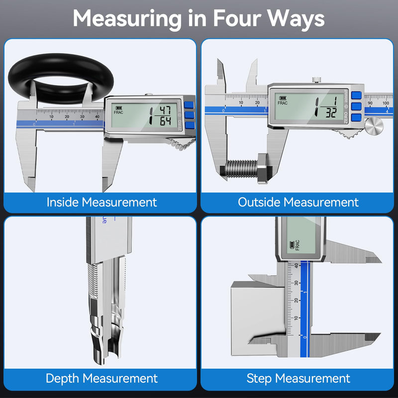 6 Inch Digital Caliper, Type-C Rechargeable Stainless Steel Vernier Caliper, IP54, F/MM/in Conversion, Large LCD, USB Charging Digital Caliper Measuring Caliper for DIY, Woodworking Use (Blue) Blue