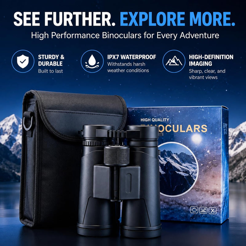 10x42 Binoculars for Adults and Teens 14+, HD, BAK4 Prism and FMC Lens, Easy Focus, Compact, for Bird Watching, Travel, Concerts, Sports, with Carrying Case