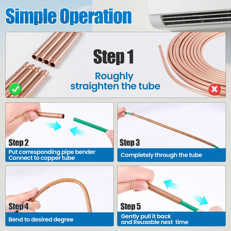 WISSCOOL 4Pcs Conditioning Copper Tubing Pipe Extension 1/4" 3/8" 1/2" 5/8" Sizes AC Copper Pipe Bender for HVAC Refrigerator Repair Tube Bender Set