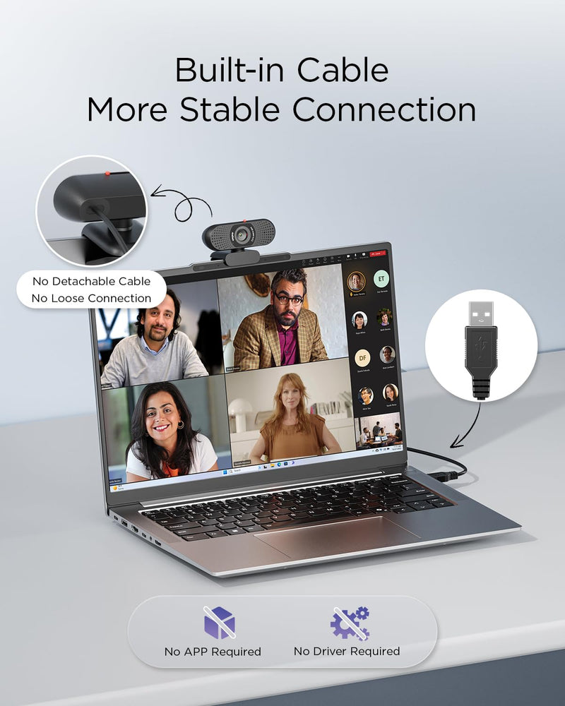 wegear Full HD 1080p Webcam for PC, Laptop & Desktop, Built-in Dual Microphones, Privacy Cover, 85°FOV, Fixed Focus, Plug & Play USB-A Computer Camera for Zoom, Teams, FaceTime, Google Meet, Streaming