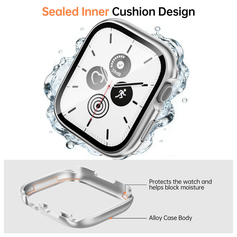 Metal Waterproof Case for 40mm Apple Watch SE 3/2/1 Series 6/5/4 | 40mm Cover Built-in Tempered Glass Screen Protector, Full Coverage, Anti-Scratch, Metal Silver 40mm(SE3/SE2/SE/6/5/4)