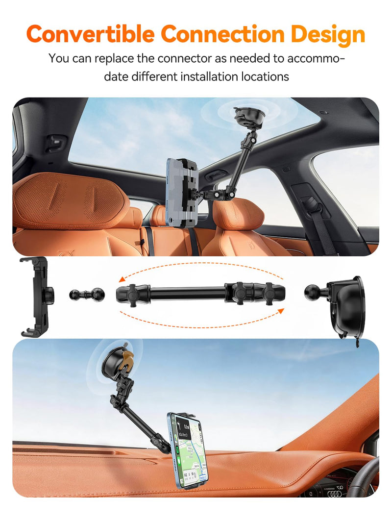 OHLPRO Heavy Duty Tablet Holder for Car Windshield, 90mm Large Suction Cup Mount, 360° Rotating Aluminum Arm iPad Holder for Truck, SUV, Semi & Boat, Fits 4.7–13" iPad Pro/Air/Mini, Galaxy Tab For 4.7-13" Device