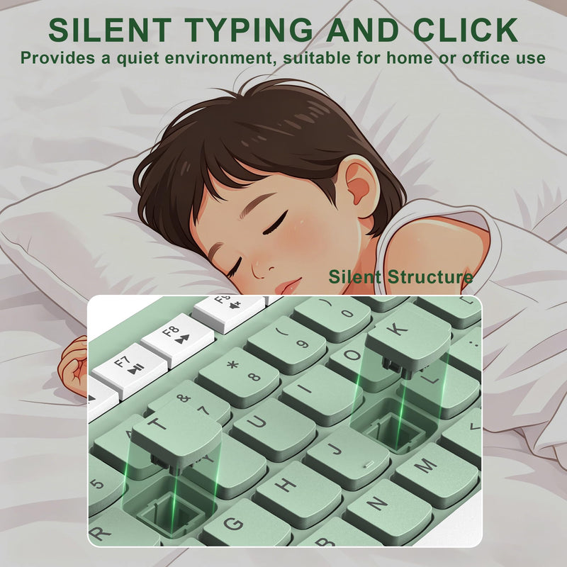 RECCAZR Wireless Keyboard Silent for Office and Home(Avocado Green) | 2.4G Full Size Silent Cordless Keyboard with Tilt Legs for Windows/Mac OS/Desktop/Laptop/PC Avocado Green