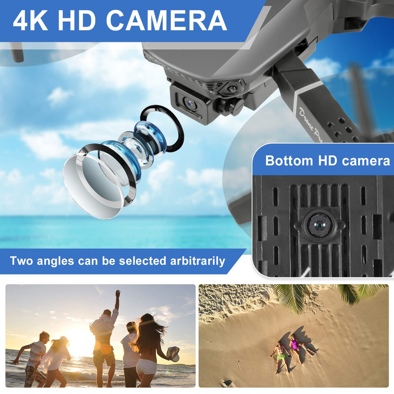 Mini Drone for Kids with 4K Dual Cameras Remote Control Toys Gifts for Boys Girls with Altitude Hold, Headless Mode, One key Return/Emergency Stop, 3D Flips 2 Batteries, Foldable RC Quadcopter Black