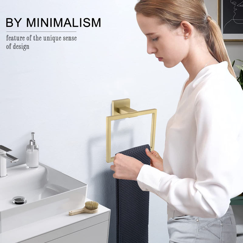 Gold Towel Ring Modern Square Hand Towel Bar,Towel Holder for Bathroom,Wall Mount Stainless Steel Gold