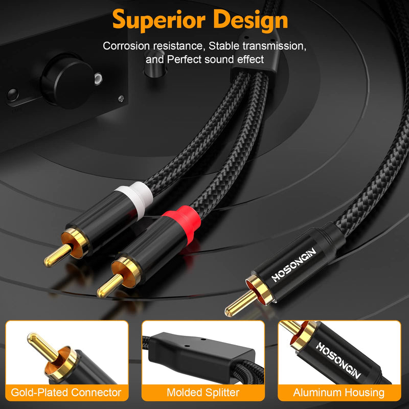 HOSONGIN RCA Y Splitter Cable, 3.3Ft, 2Pack, 1 Male to 2 Male Audio Cable, Gold-Plated, Noise-Free Durable Braided Design RCA Adapter for Subwoofers, Amplifiers, TVs, Home Theater, Hi-Fi Systems 3.3FT-2Pack