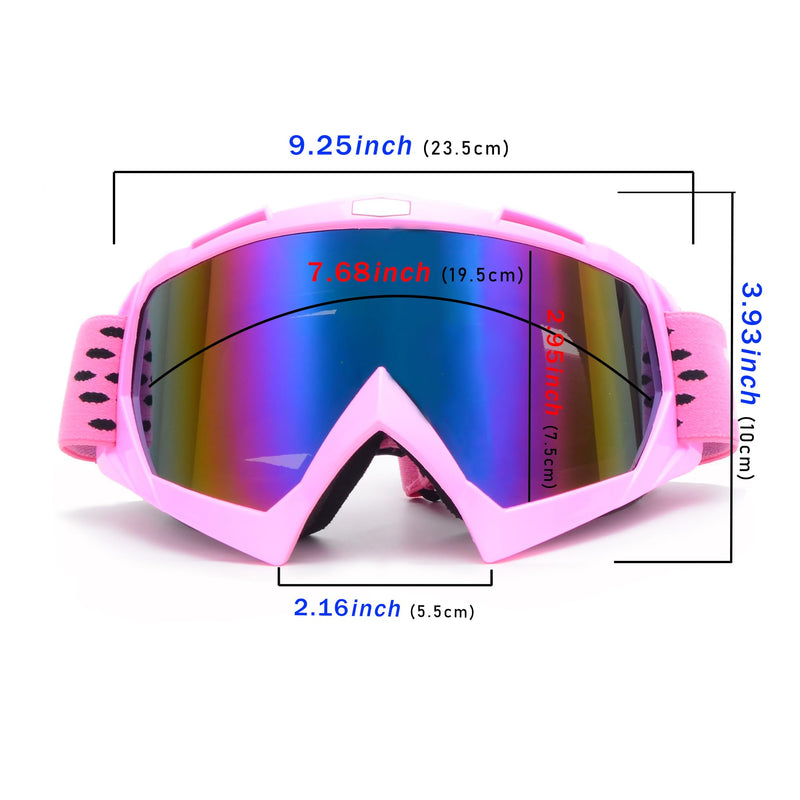 Dirt Bike Goggles ATV Goggles Motocross Off Road Goggles Motorcycle Riding Racing MX UTV Goggles Windproof Dustproof Scratch Resistant Anti UV Goggle for Adults Men Women and Youth Pink Frame+color Lens