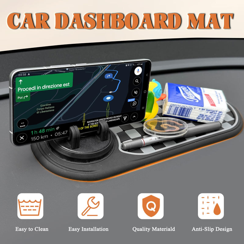 Multifunctional Car Anti-Slip Mat with 360° Rotating Phone Holder – 3 in 1 Anti Slip Mat for Car, Dashboard Mat Anti Slip Pad for Car Dashboard Organizer for Sunglasses, Keys