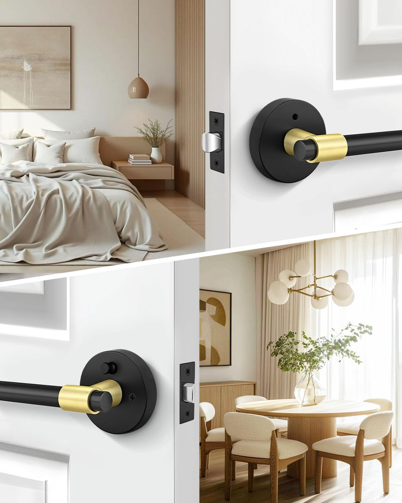 Goldenwarm 1 Pack Black and Gold Interior Door Handle, Privacy Lever Door Handle, Matte Black Interior Door Lever Pack, Black and Gold Door Handles Interior for Bedroom, Bathroom