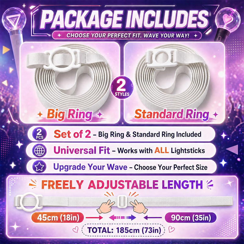 Kpop Lightstick Strap Lanyard - Set of 2 Adjustable K Pop Light Stick Crossbody Carrier Shoulder Strap, K-pop Body Carry Event Strap, Star Accessory Concert Essentials for Display Idol Fans White