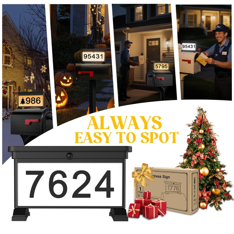 LumiZen Solar Address Sign,Double-Sided 3-Color Lighting LED Mailbox Number Plaque,Waterproof Outdoor Address Plaque for Mailbox Topper, Address Numbers House Numbers
