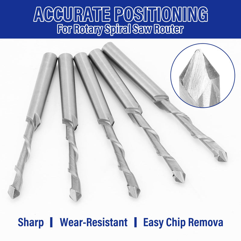 Tondiamo 25 Pcs Drywall Router Bits 3/16 Drywall Rotor Tips M2 High Speed Steel Cutting Bit Downward Router Cutout Rotary Guidepoint Drill Tool, Used for with Spiral Saw (Sliver) Sliver