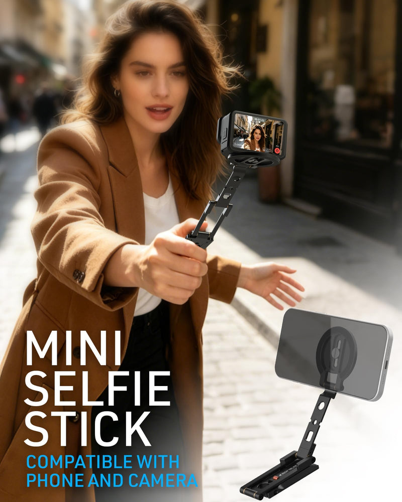 2-in-1 Magnetic Phone Tripod for MagSafe/DJI Osmo Pocket 3/4 Magnetic Mount | for Insta360 Luna Ultra, Foldable Phone Desk Stand with Arca-Swiss 1/4" Screw Hook Holder for GoPro 13/12 | Design Patented