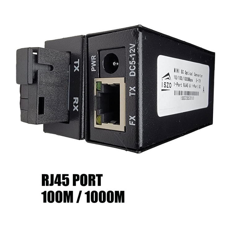 iszo 1Pair Mini Gigabit Transceiver, Media Converter, A/B Optic Transceiver, SC 1.25G, RJ45 10/100/1000Mbps, 20km, Small Size, Fiber to Ethernet, Fiber Media Converter DC 5-12V, Plug and Play.