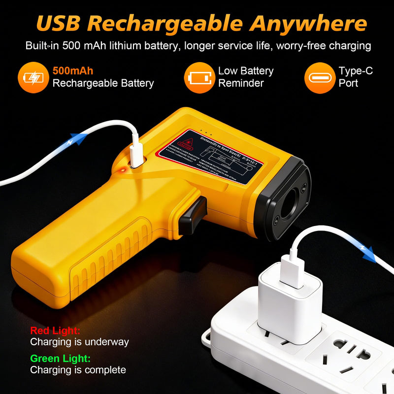 FKM Rechargeable Infrared Thermometer Gun,13-Point Laser Non-Contact Laser Thermometer Gun,High Precision,-58°F~1472°F,Digital IR Temperature Gun for Cooking,Griddle,Oven,HVAC,Automotive,Industrial -58°F~1472°F (-50°C~800°C)