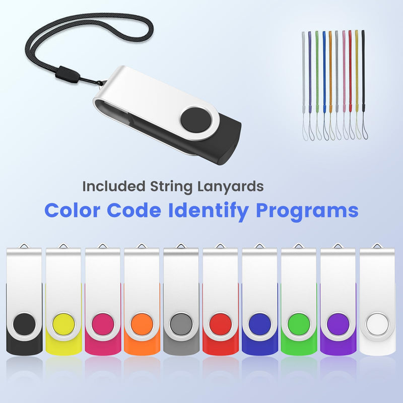 ABLAZE 4GB Flash Drive 10 Pack, USB 2.0 Memory Stick with Lanyards Swivel Thumb Drives Bulk 4GB Pendrive U Disk for Data Storage (Mixcolors)