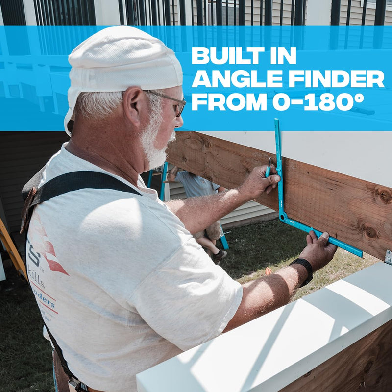 OX Tools Pro 24 Inch Cyan Imperial Tuff Construction Ruler with 3 Quick Measure Sections & Easy Angle Finder
