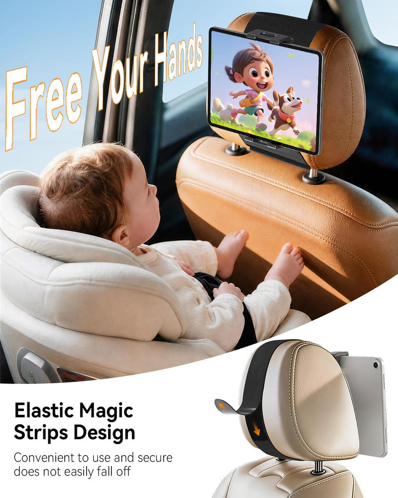 OHLPRO Tablet Holder for Car Headrest, 360° Rotating Tablet Mount for Back Seat with Velcro Strap, Tesla Model 3/Y, SUVs, Sedans & Minivans, Fits 5–13" iPad & Phones, Road Trip Essentials for Kids