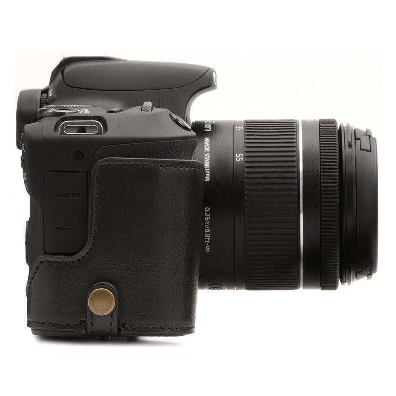 MegaGear Leather Camera Case Compatible with Canon EOS Rebel SL3, Kiss X10, Rebel SL2, Kiss X9 18-55mm Lens Black