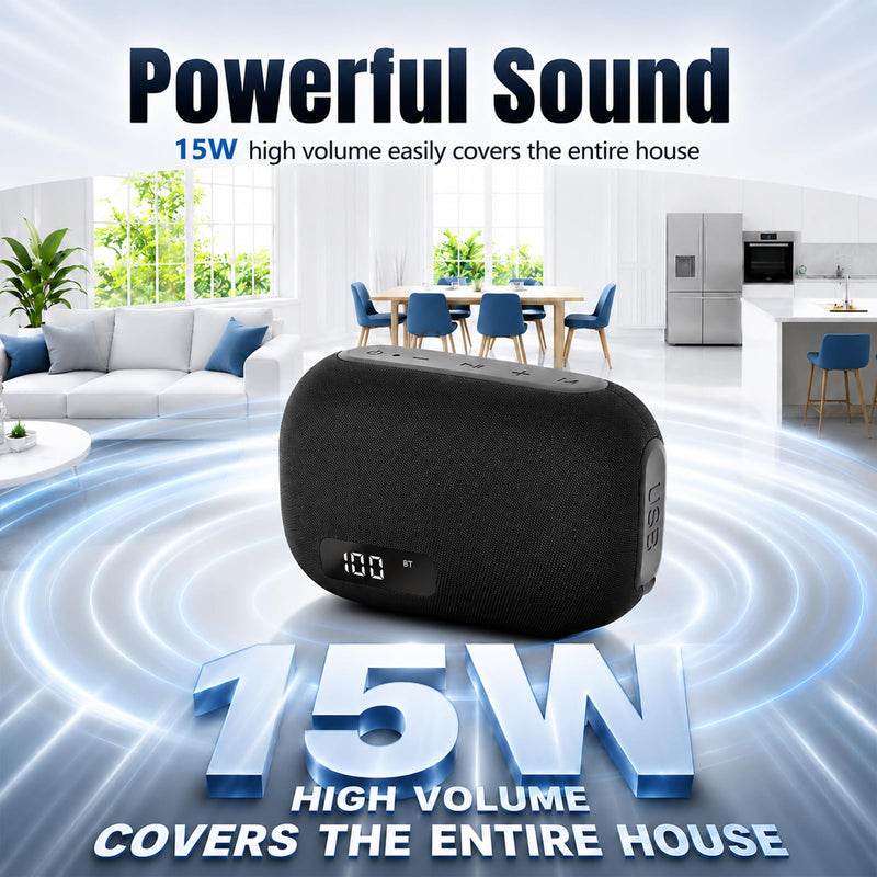 Portable Bluetooth Speaker, IP67 Waterproof Shower Speaker with Digital Battery Display, Powerful Sound, 24H Playtime, TWS Pairing, USB/TF Card, Small Speaker for Outdoor Travel Home, Gift-Black Black