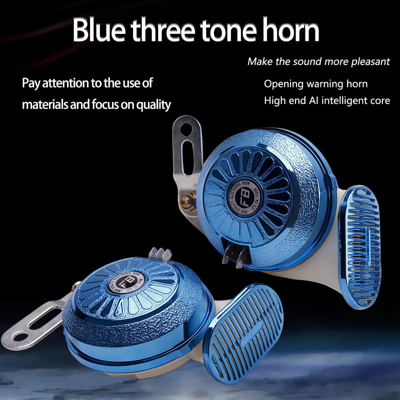 FARBIN Car Horns Super Loud Variable Sound Horn 3 Sound Train Horns 130db High Low Tone Trucks Boat Train Motorcycle Horn with Wiring Kit 12V (Blue) Blue