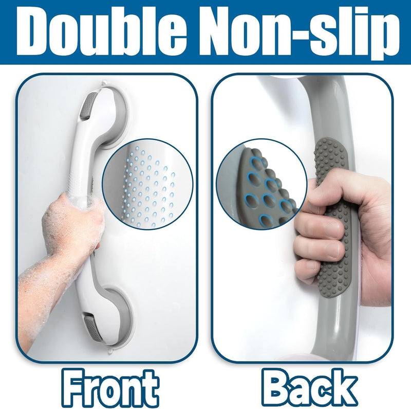 Shower Grab Bars for Seniors, Shower Handles for Elderly Suction Cup,2 Pack 16.12 Inch,Handicap Grab Bars for Bathtubs and Showers Wall, Bathroom Safety for Showers Walls Heavy Duty, No Drilling 2 Pack 16.12 Inch Gray