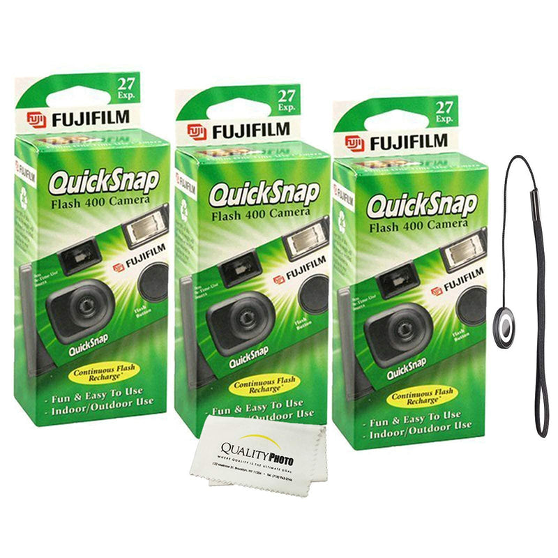 Fujifilm QuickSnap Flash 400 Disposable 35mm Camera + Quality Photo Microfiber Cloth 3 Pack