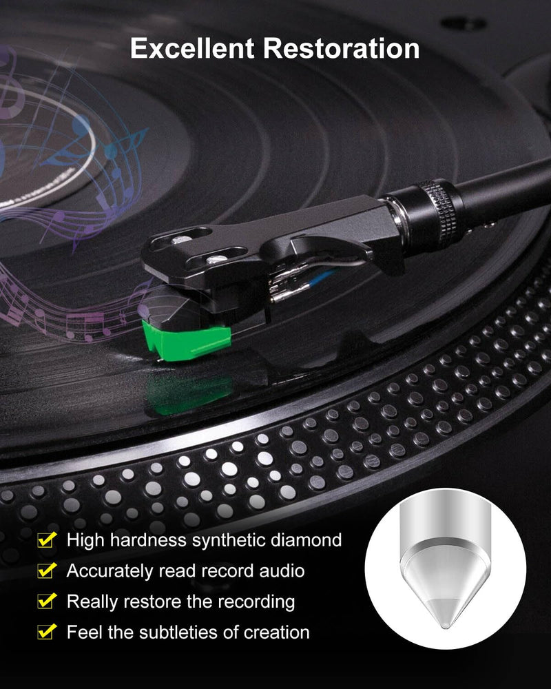 Upgrade Record Player Needle Fit for Audio-Technica AT-VMN95E Stylus, Elliptical Turntable Needle for AT-LP120X Vinyl Record Player, Diamond Record Player Needles Replacement Stylus with Phono Brush