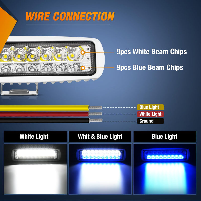 Nilight Marine LED Pods Navigation Lights 2PCS 54W Blue White Flood Beam Ponton Boat Deck Dock Lighting for Night Fishing T-top Stern Yacht Kayak Port Sailboat Trucks Tractors White/Blue 2Pcs