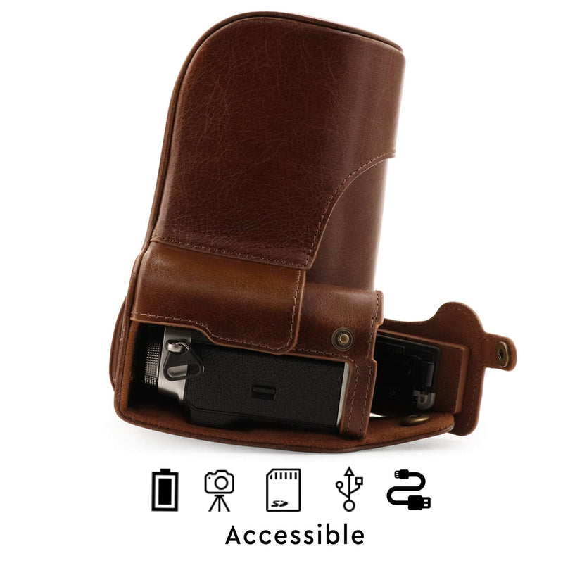 MegaGear MG1922 Ever Ready Genuine Leather Camera Case Compatible With Fujifilm X-T4 (Xf16-80MM) - Brown One Size