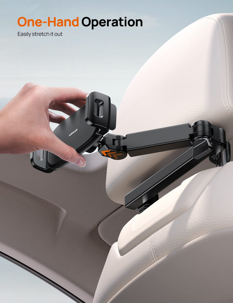 iPad Holder Car Headrest - [Stretchable Arm] 2024 Adjustable Tablet Mount for Car Backseat, Travel Road Trip Essentials for Kids, for iPad Pro, Air, Mini, Samsung Tab, 4.7-11” Device - Black