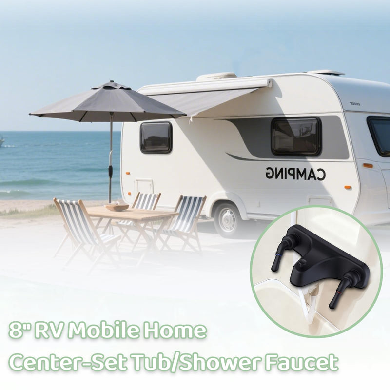 Tub/Shower Faucet 8" with Diverter for RV/Mobile Travel Home, Economical Two Handle Classic Shower Faucet Center-Set (Black) Black