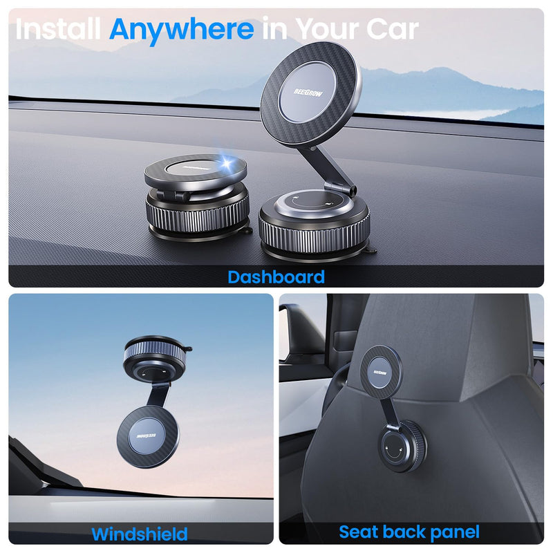 Car Phone Holder for Magsafe [96LBS Ultra Vacuum Suction+2800gf Ultra Magnetic] Car Phone Mount 360° Adjustable, Phone Holders for Your Car for iPhone 17 Pro Max 16 15 14 13 12 Air Plus (Carbon Fiber) Carbon Fiber