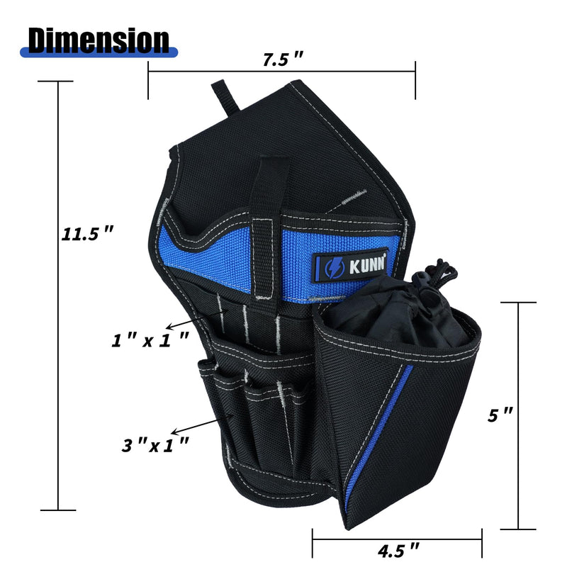 KUNN 3-in-1 Right-handed Drill Holster Set with Magnetic Wristband and Tool Belt, Cordless Drill Holster, Impact Driver Holster with Bit Pouch,Drill Holder for Tool Belt, Black and Blue