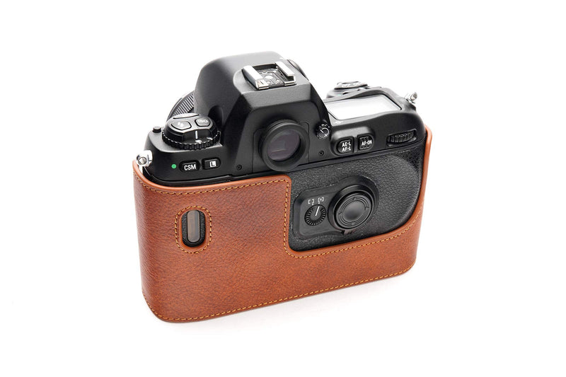 F100 Case, Handmade Genuine Real Leather Half Camera Case Bag Cover for Nikon F100 Camera With Hand Strap (LavaBrown) LavaBrown