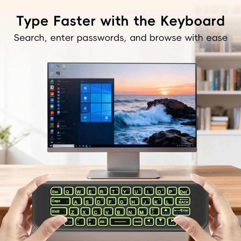 Mini Wireless Keyboard Remote, Bluetooth & 2.4G Air Mouse | 7-Color Backlit Keys • USB-C Rechargeable • QWERTY Keyboard • Android TV, Smart TV, HTPC & Projector Compatible