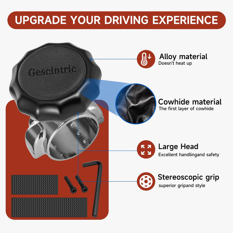Steering Wheel knob Rotator, Vehicle Steering Wheel Rotator Ball Durable Suicide knob for Cars, SUV，Pickup Trucks, semi-Trailers, Vans, Lawn mowers, Tractors, Boats, etc (Black Cowhide) Black cowhide