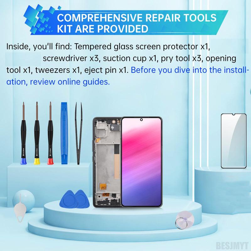 for Samsung Galaxy A53 5G Screen Replacement with Frame LCD Display Touch Digitizer Full Assembly and Side Button Ear Speaker Vibration Motor Glass Repair Tools Kit SM-A536U SM-A536U1