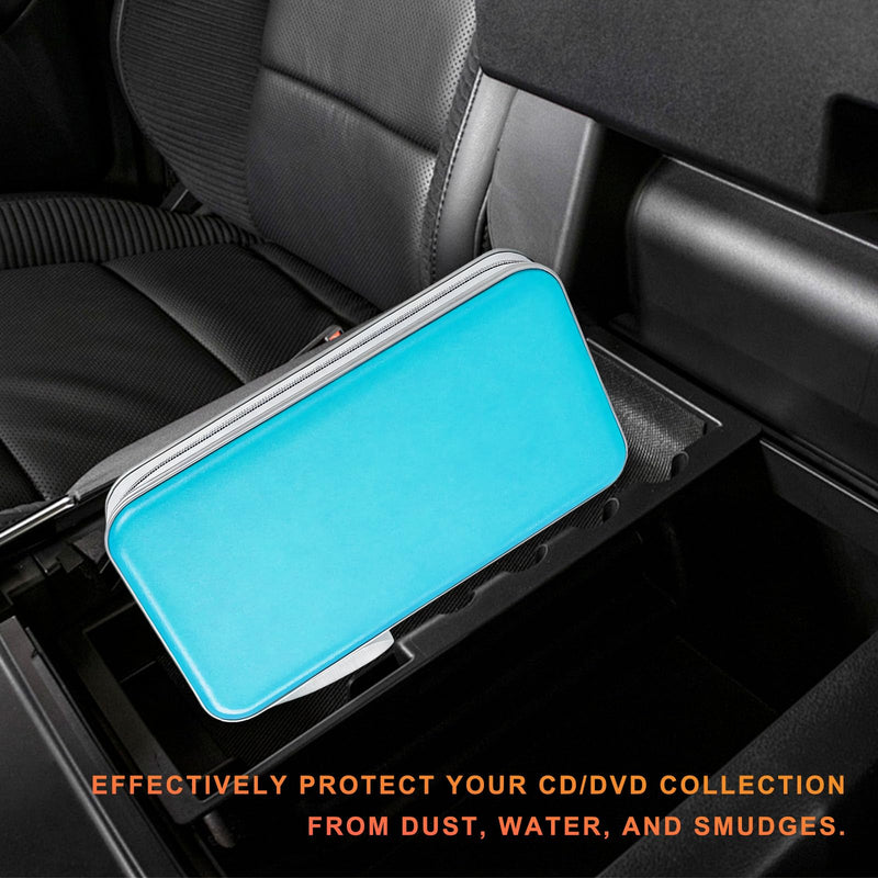 DVD Case for Car, 96 Capacity Portable Hard Plastic CD Storage Holder Zipper DVD Organizer, Universal CD Disc Storage Case Wallet Organizer for Vehicle Home Office (Sky Blue) Sky Blue