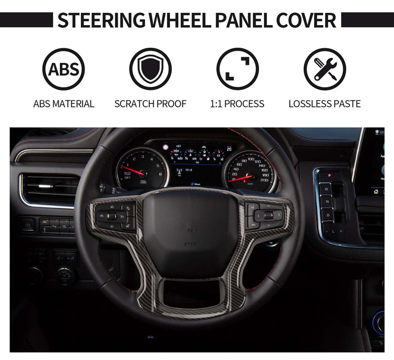 Voodonala for Chevy Silverado Steering Wheel Panel Cover Interior Steering Wheel Accessories Compatible with Chevy Silverado 1500 2019-2024 Suburban 2020+ Tahoe 2021+(1Pc,ABS,Carbon Fiber Black) Carbon Fiber Black 2019+ Model B