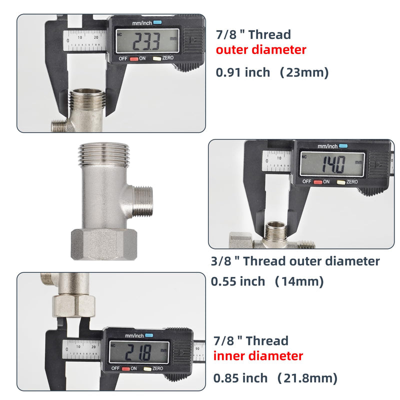 Hibbent Bidet T Adapter, Metal T Valve for Bidet(7/8” x 7/8” x 3/8”) or (15/16" x 15/16" x 9/16"), 3 Way Tee Connector Bidet Attachment for Toilet 15/16" Tee 15/16"-15/16"-9/16"