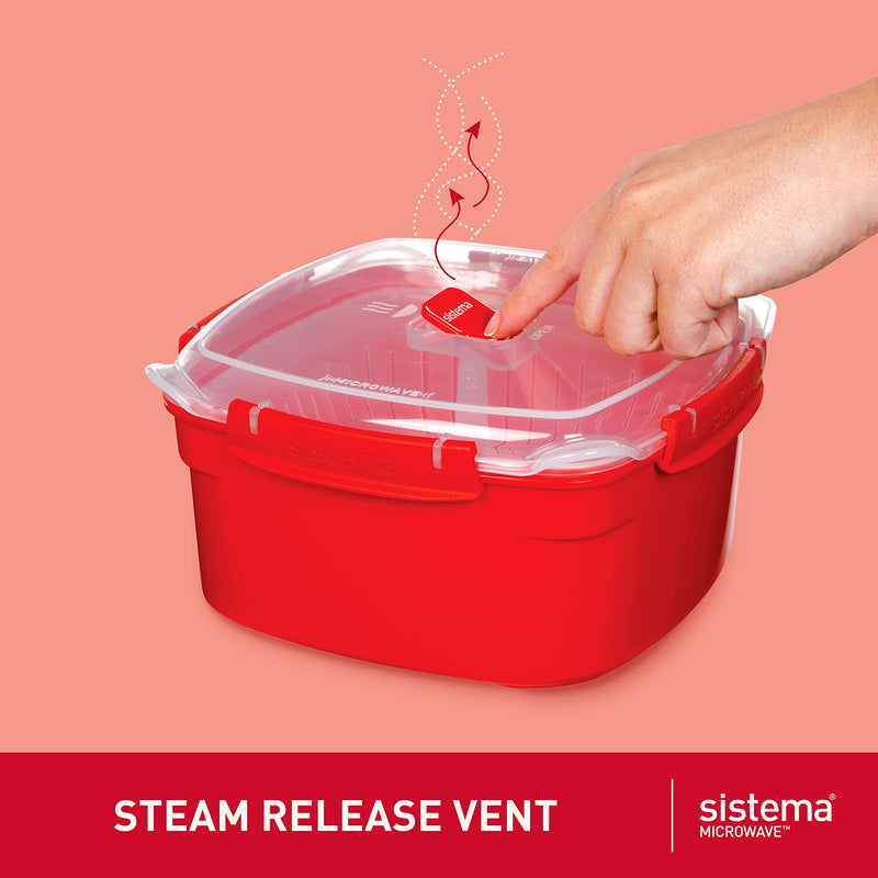 Sistema Heat & Eat Microwaveable Food Steamer with Removable Steamer Basket & Steam Release Vents, Large 3.2L Capacity, Dishwasher & Freezer-Safe, BPA-Free 3.2L Food Steamer