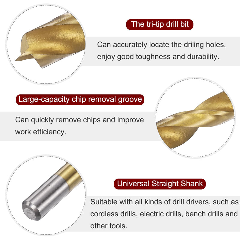 HARFINGTON 5pcs Brad Point Drill Bits 12.5mm(31/64") Dia HSS4241 Straight Round Shank Metric Brad Point Spiral Twist Drill Bits for Carpenter Woodworking Plastic Rubber, Golden 12.5mm(31/64") 5
