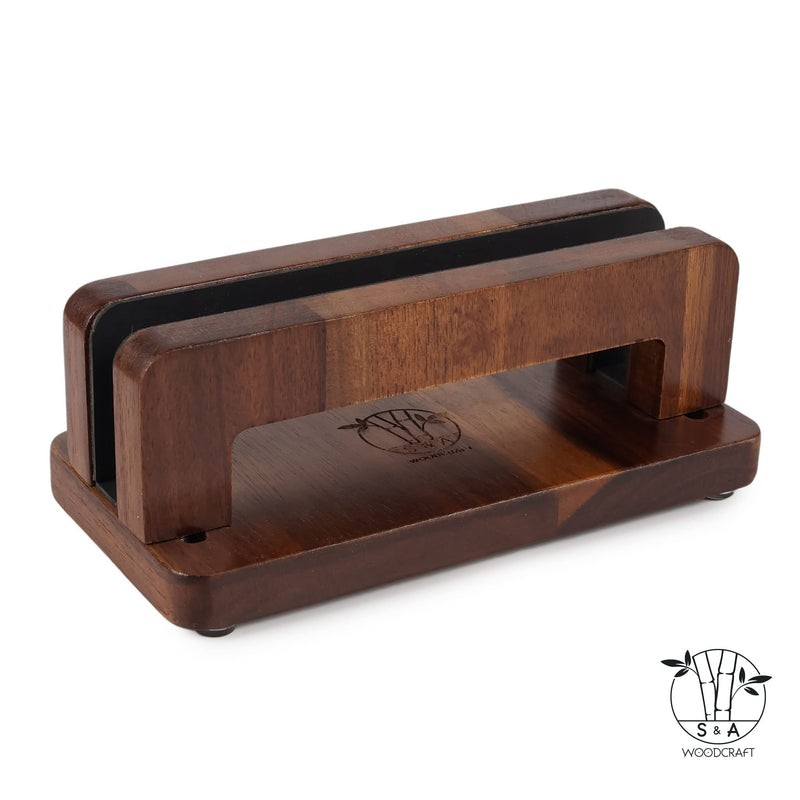 S&A WOODCRAFT Brown Acacia Wood Vertical Laptop Stand, Adjustable Wooden Laptop Holder, Non-Slip Laptop Dock Compatible with Apple MacBook, Microsoft Surface, Gaming Laptops, IPad, Tablets 1 Slot