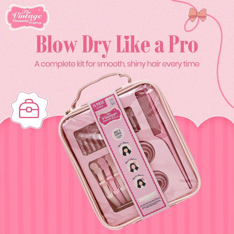 Vintage Cosmetic Company Blow Out Kit 13 Piece Hair Styling Set | 13 Piece Hair Styling Set with Wide Tooth Comb, Pin Tail Comb, Sectioning Clips, Hair Rollers and Travel Case. Complete Kit.