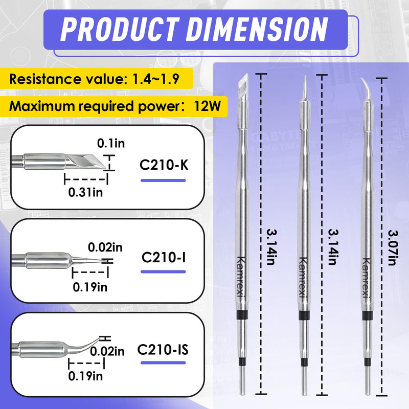 6 Pcs C210-K/I/IS Soldering Iron Tips Compatible with JBC/Sugo/Aifen/Quick/Yihua/T210/T26/A9 Soldering Station, Solder Tips Replacement, Rapid Heating, Minimum Required Power 12W