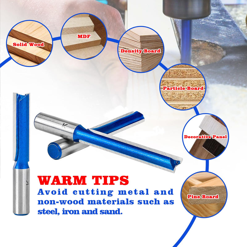 3Pcs Extra Long Straight Router Bit Set 1/2 Shank, Carbide Tipped Double Flute Straight Bit Dado Straight Cut Router Bit for Woodworking, 2",2-1/2",3" Cutting Length,1/2" Cutting Dia. 1/2" Dia. - 2", 2-1/2", 3" Lengths - 1/2" Shank 3 Piece Set
